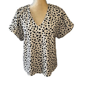 Melloday boxy shift Polka Dot black and white animal print Top Size M